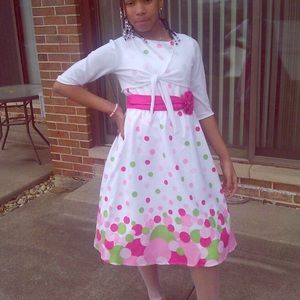 Pink Polka-Dotted White Easter/ Formal Dress 💗